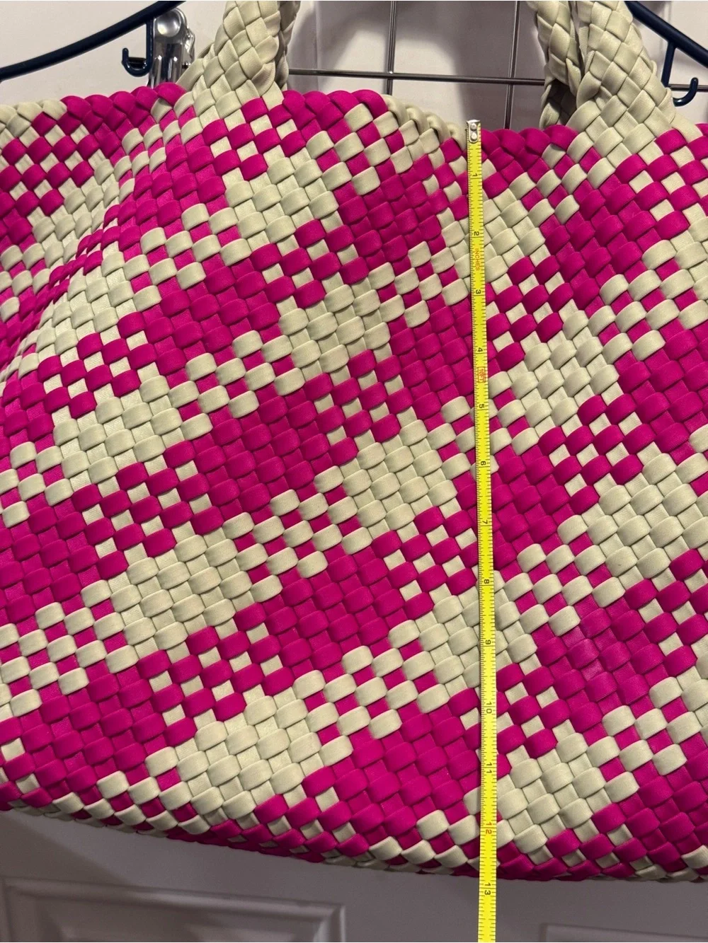 Naghedi St. Barths Hibiscus Large Plaid Tote Handwoven Neoprene Zip Pouch $350.0 - Picture 6 of 13